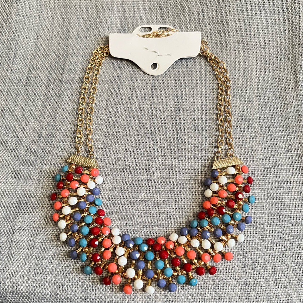 Egyptian Revival Bib Collar Necklace Opaque Multi Colour Stone Pin Cushion